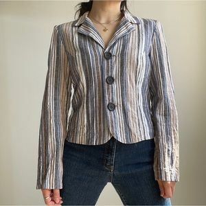 Vintage Blue Brown Stripe Linen Jacket